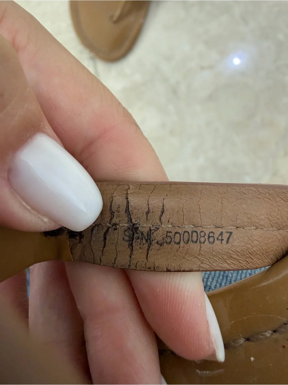 Tory Burch Tan Patent Leather Thong Sandals